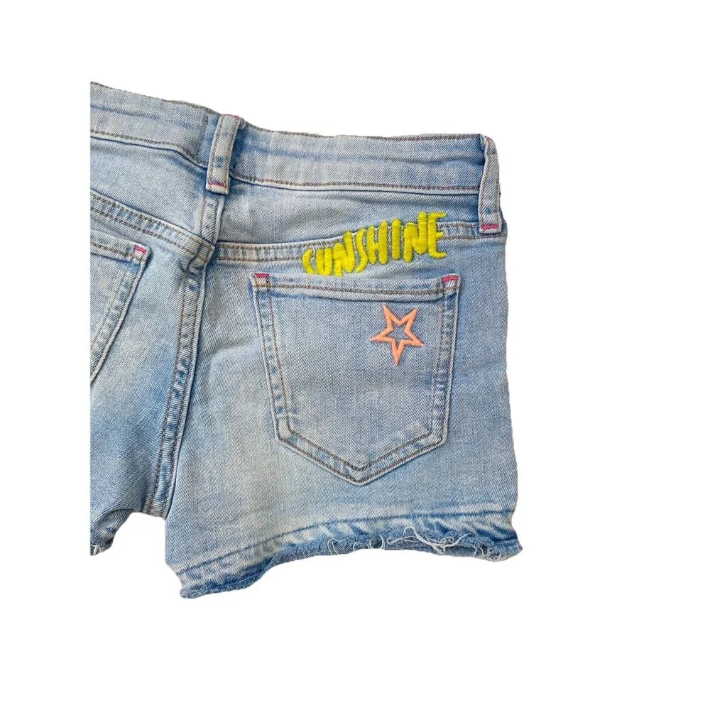 Gap Kids Girls Size 8 Embroidered Denim Shorts Y2K Patchwork Sun Rainbow